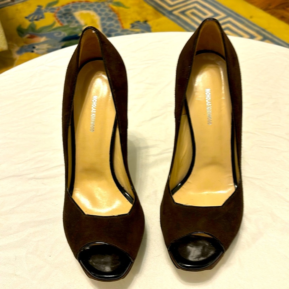 Nicholas Kirkwood Chocolate Suede Platform Heels